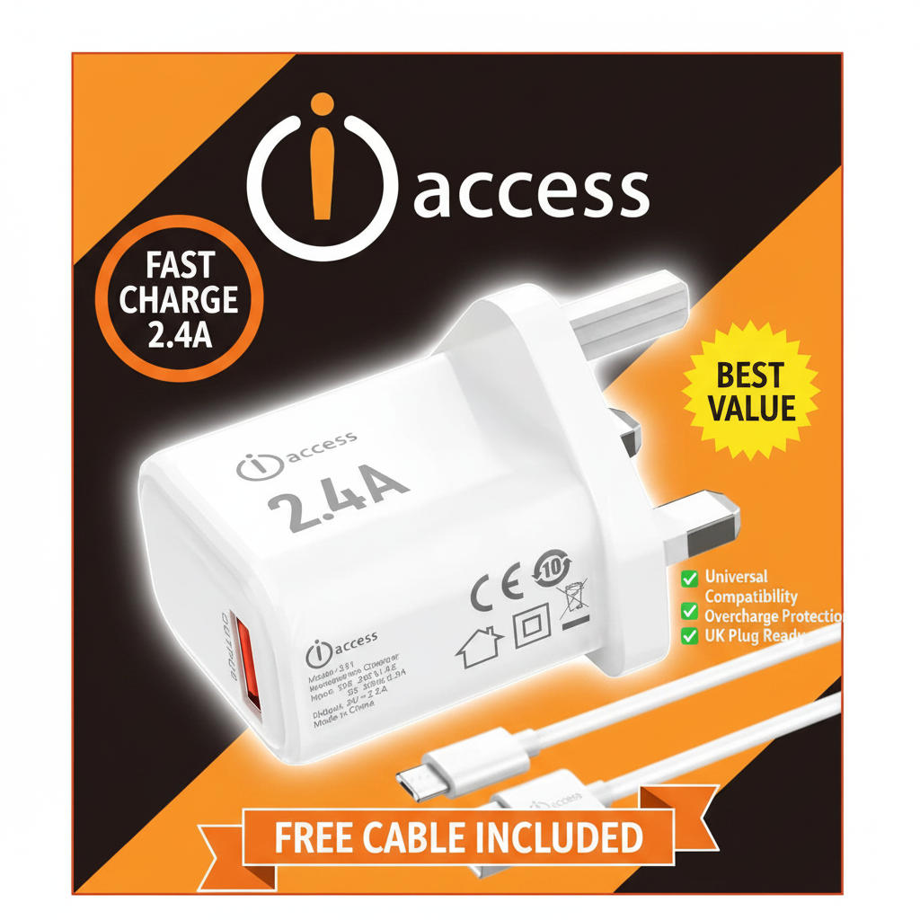 iAccess 2.4A Fast Charger + USB‑C Cable