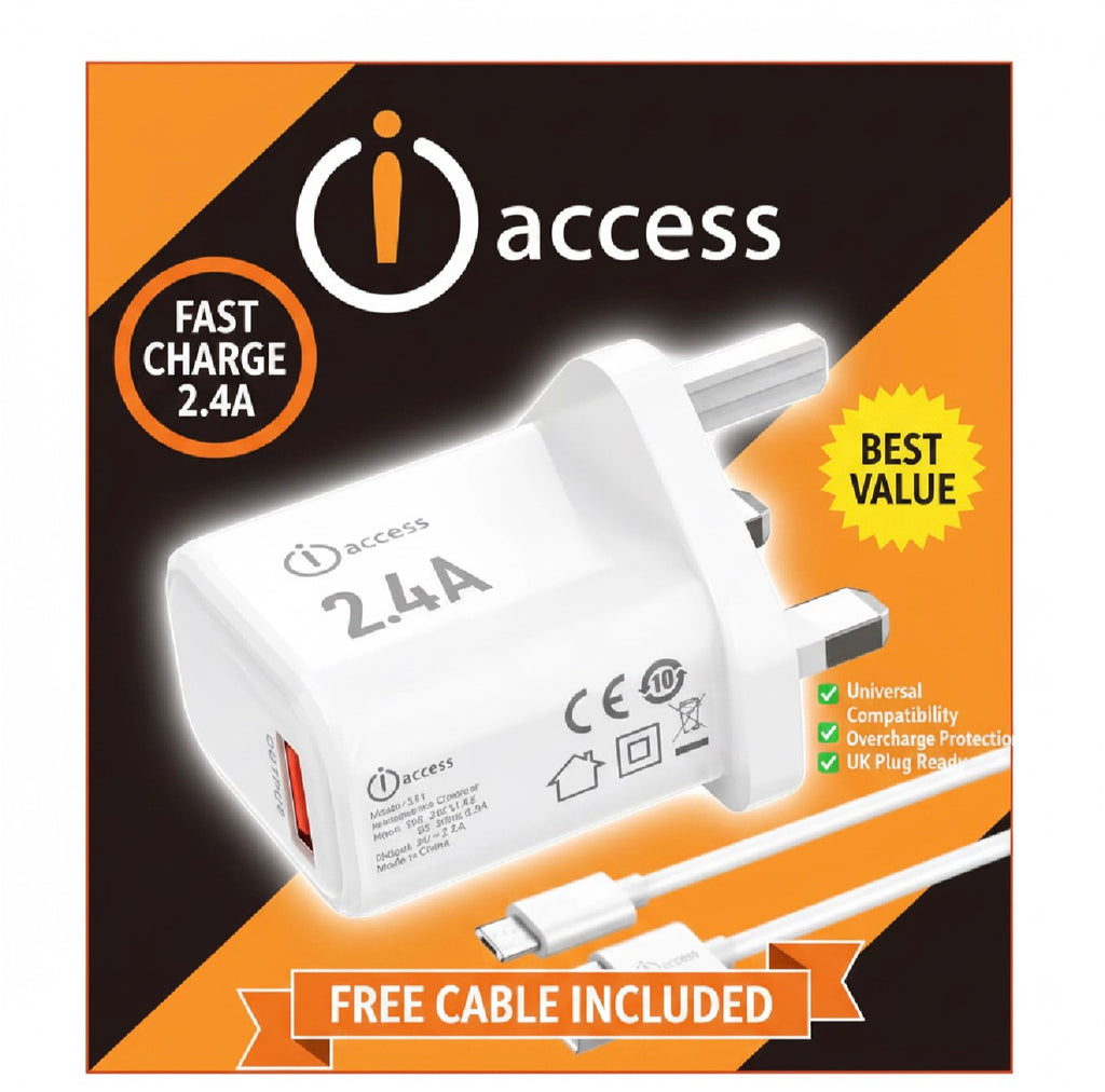 iAccess 2.4A Fast Charger + USB‑C Cable