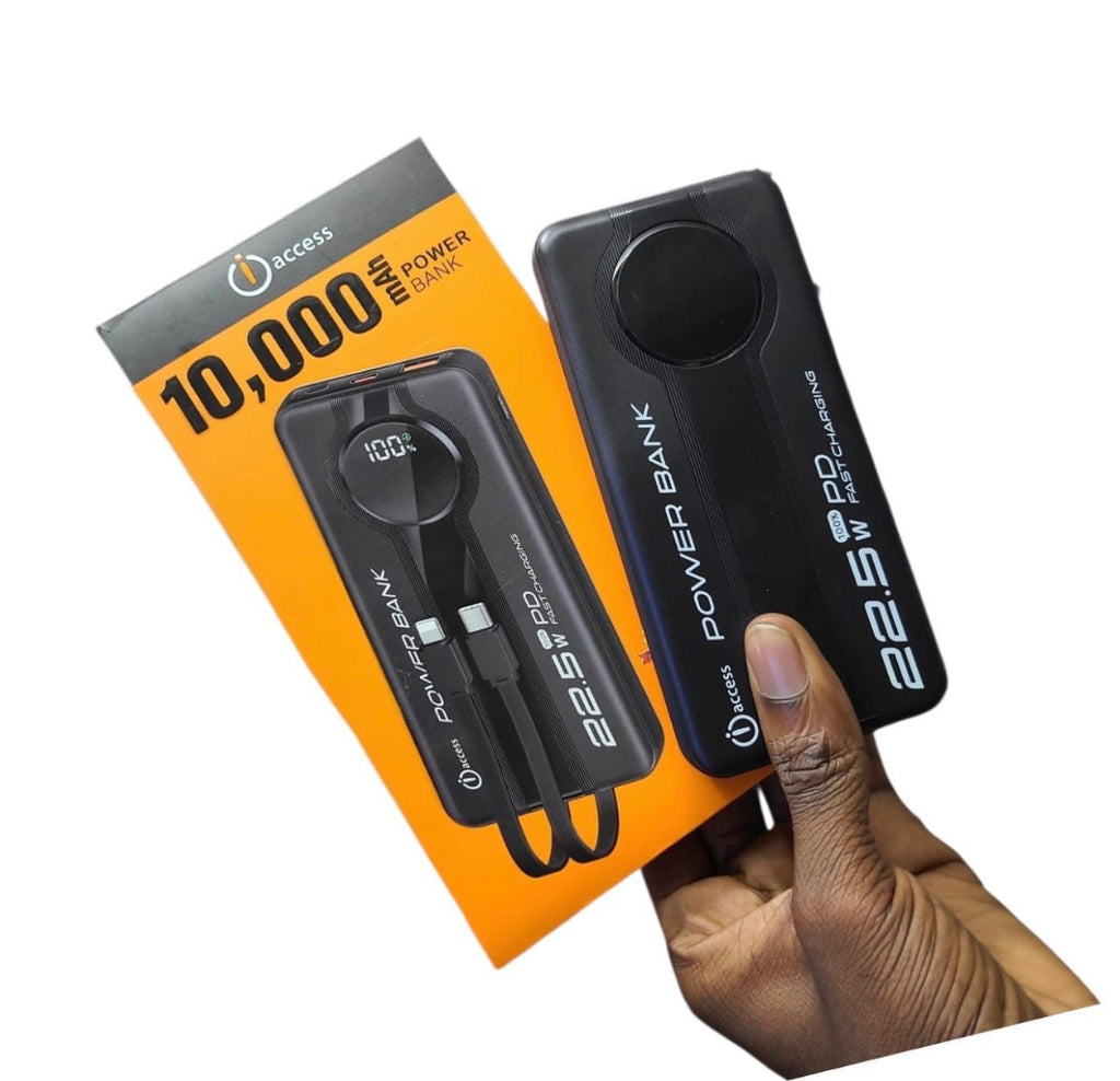 Access 10,000mAh Power Bank | 22.5W Fast Charging | Built‑in Cables